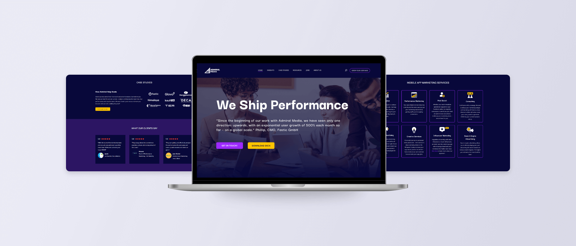 Admiral Media website shown on a laptop computer