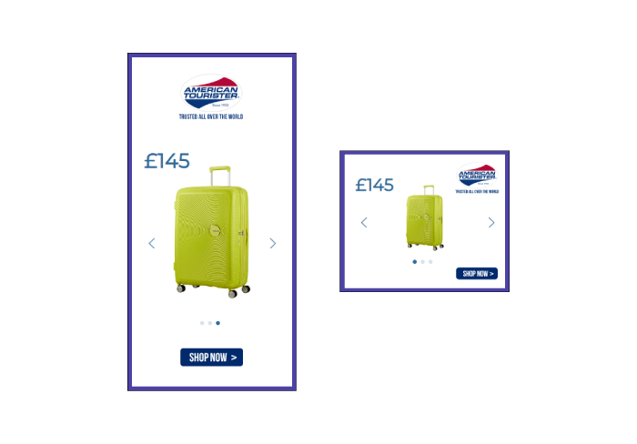 American Tourister dynamic banners with data from live feed