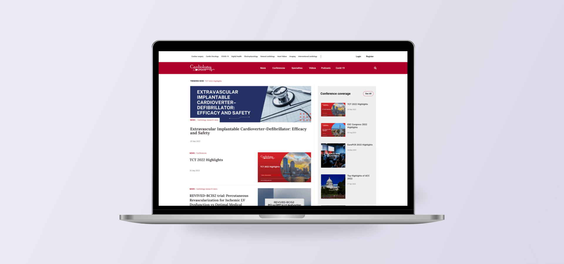 Cardiology Update website shown on a laptop computer