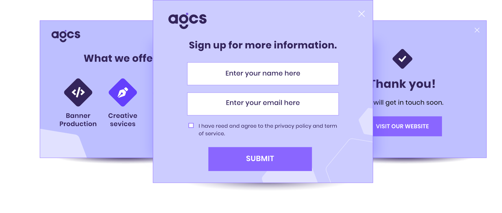 Data Capture Example of a data capture banner ad created by AGCS