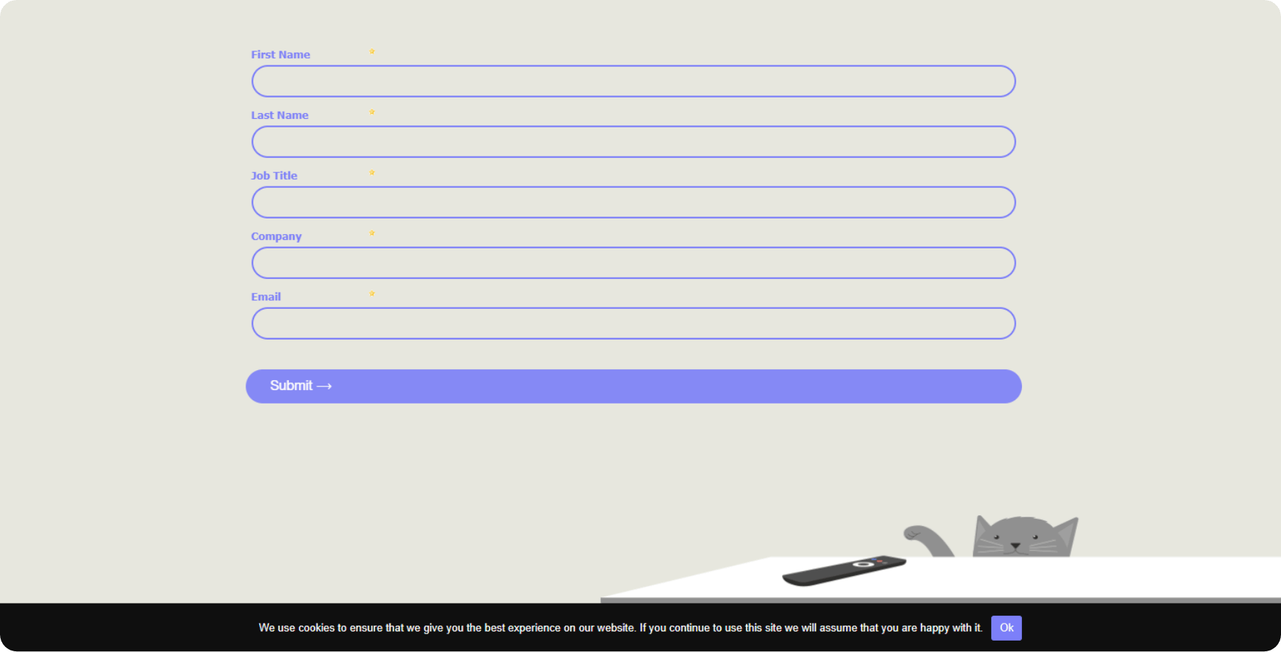 Contact form from the Thinking Inside The Box website developed by AGCS