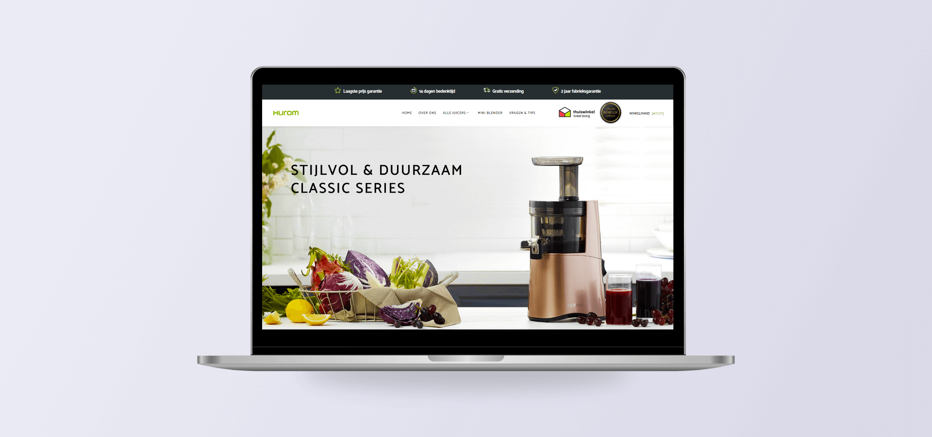 Hurom website shown on a laptop computer