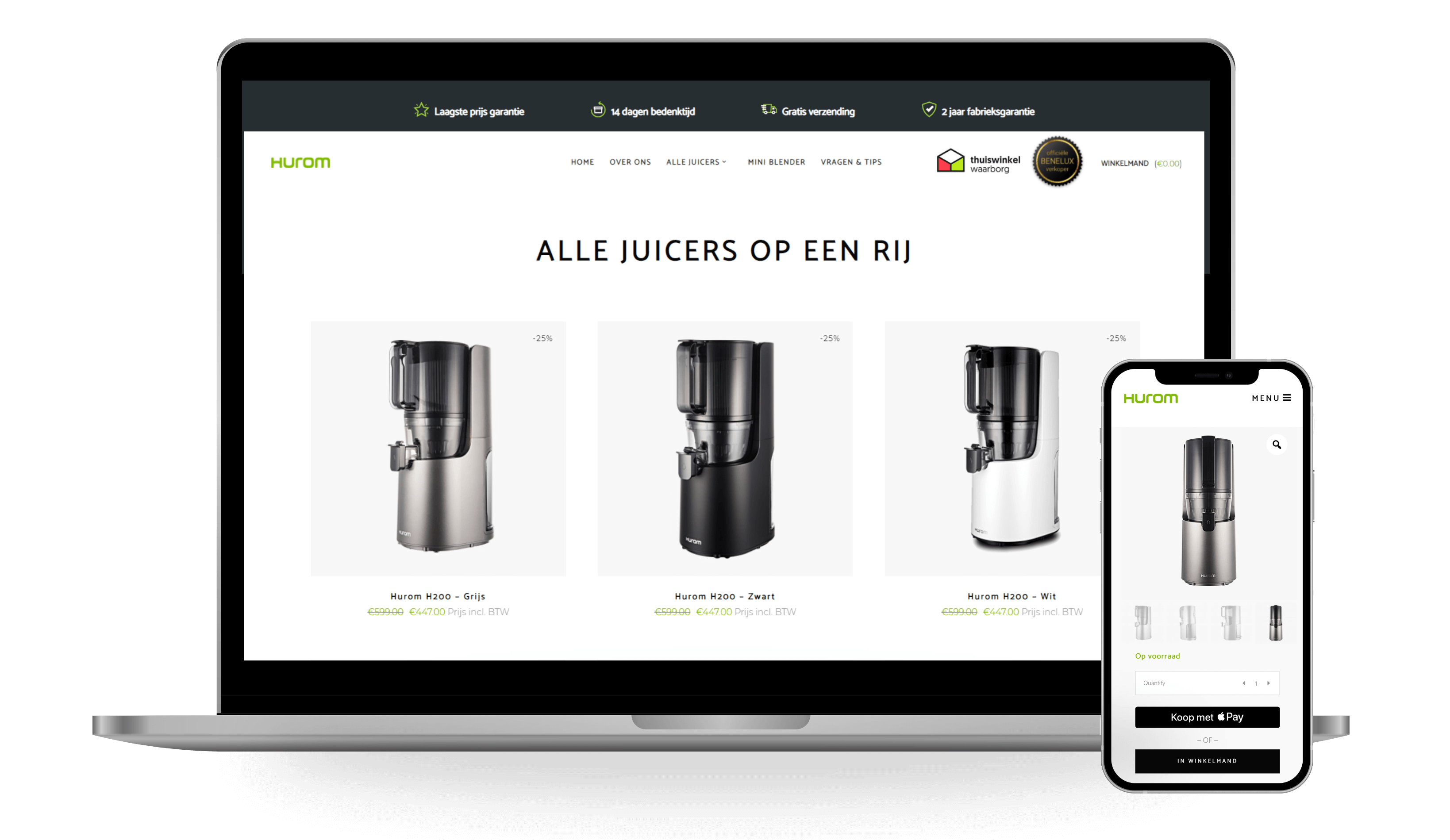 hurom-laptop-iphone Example of a WooCommerce website created by AGCS