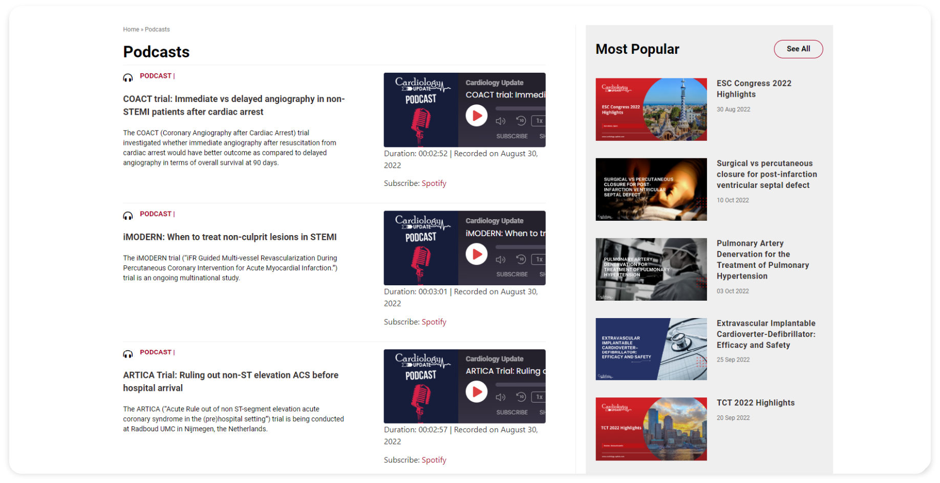 Podcast Section Podcast playlist from the Cardiology Update website developed by AGCS