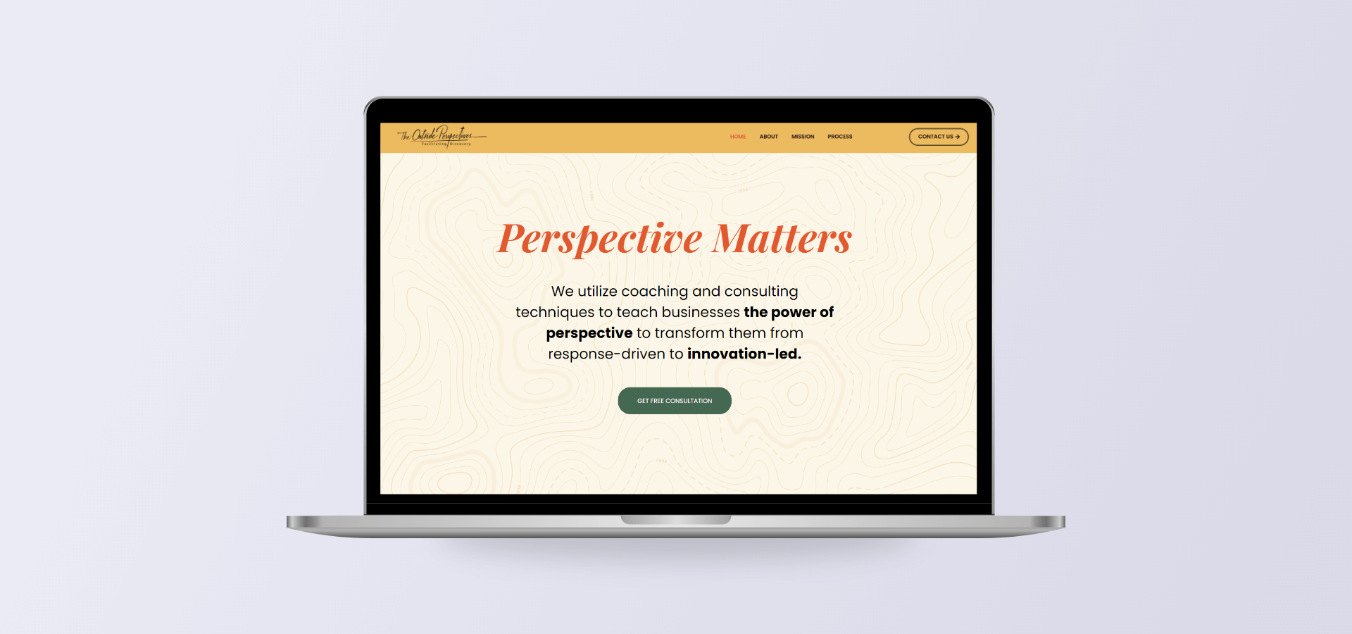 Outside Perspectives website shown on a laptop computer