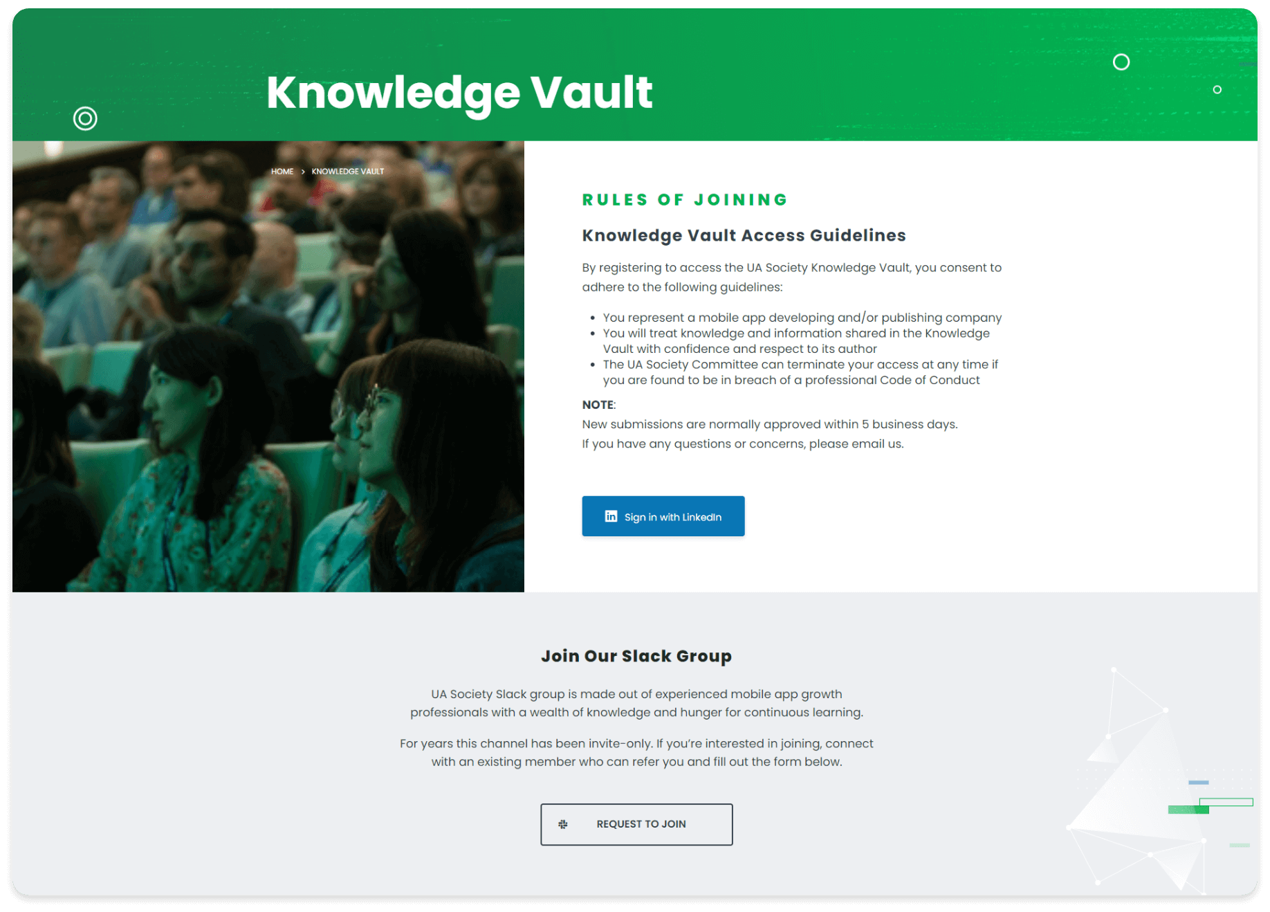 Knowledge vault area from the UA Society website developed by AGCS