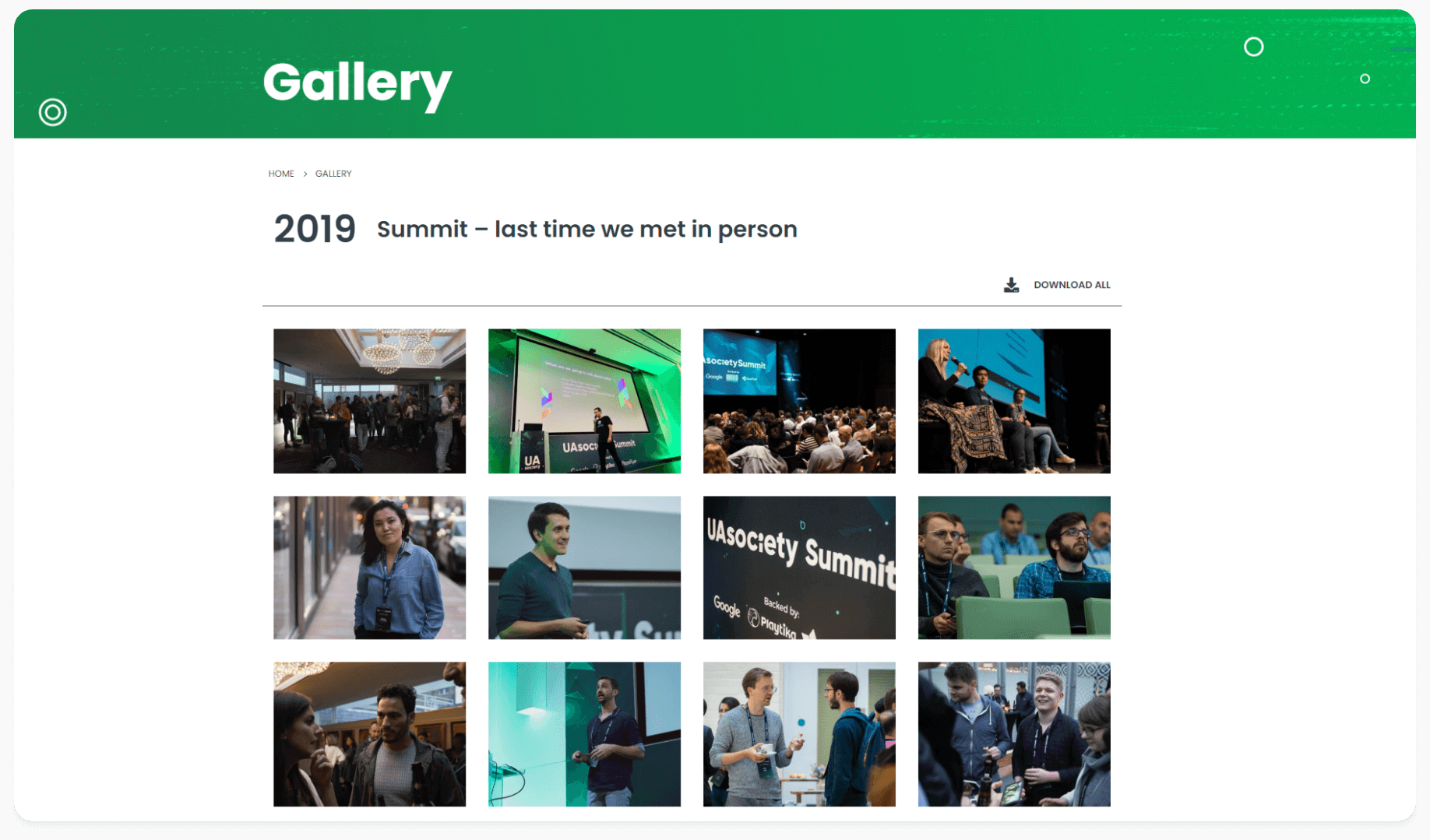 Gallery page from the UA Society website developed by AGCS